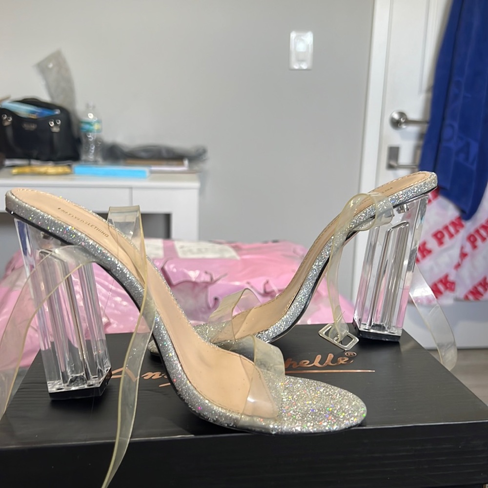 clear black and silver heels 3 UK 5.5 US